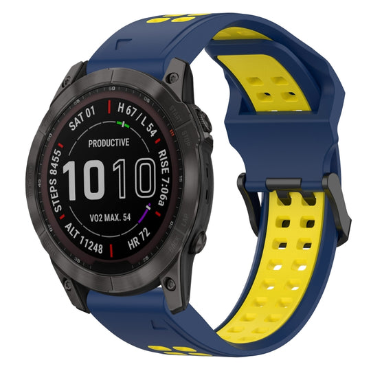 For Garmin Fenix 7X Two Color Reverse Buckle 26mm Silicone Watch Band(Blue+Yellow)