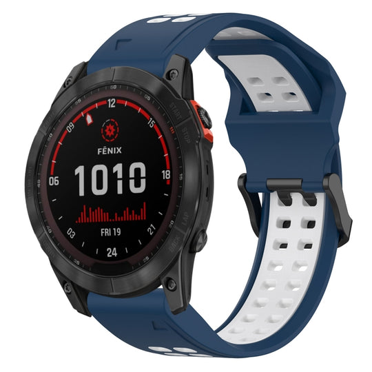 For Garmin Fenix 7X Solar Two Color Reverse Buckle 26mm Silicone Watch Band(Blue+White)