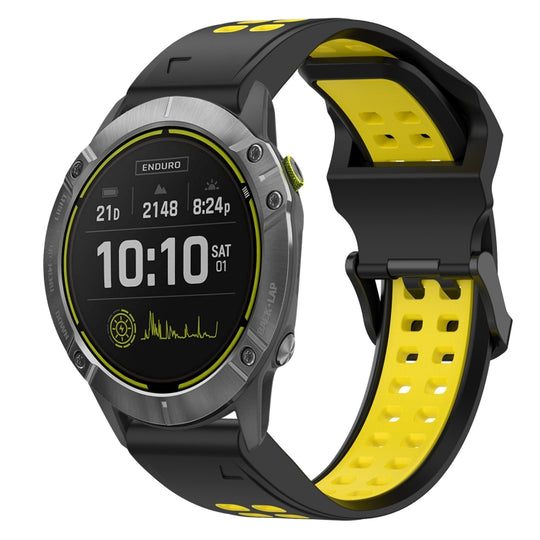 For Garmin Enduro Two Color Reverse Buckle 26mm Silicone Watch Band(Black+Yellow)