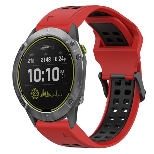 For Garmin Enduro Two Color Reverse Buckle 26mm Silicone Watch Band(Red+Black)