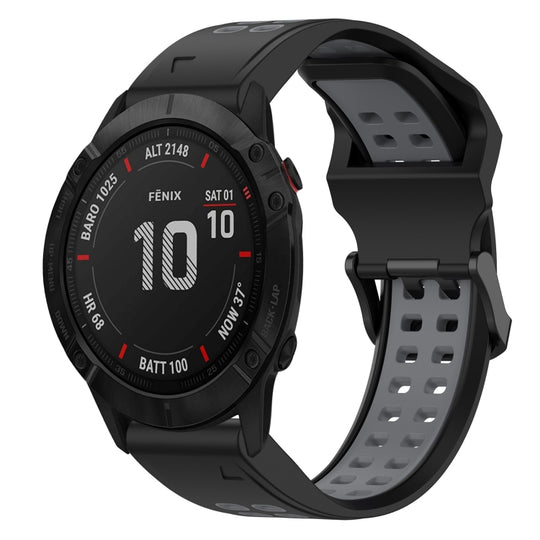 For Garmin Fenix 6X Pro Two Color Reverse Buckle 26mm Silicone Watch Band(Black+Grey)