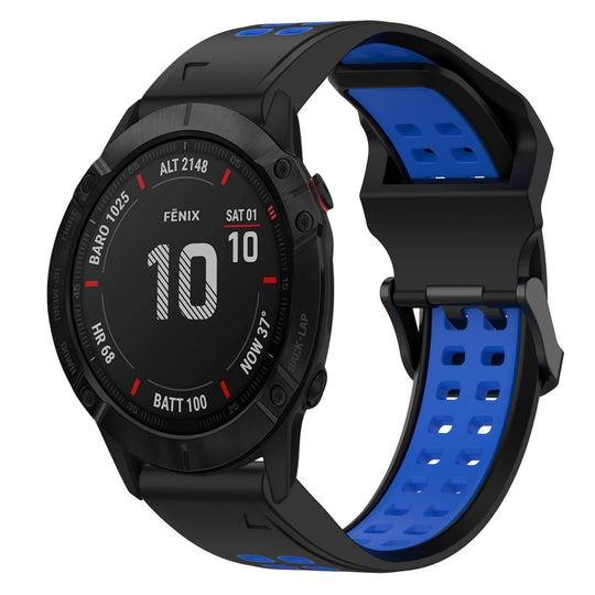 For Garmin Fenix 6X Pro Two Color Reverse Buckle 26mm Silicone Watch Band(Black+Blue)