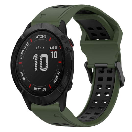For Garmin Fenix 6X Pro Two Color Reverse Buckle 26mm Silicone Watch Band(Army Green+Black)