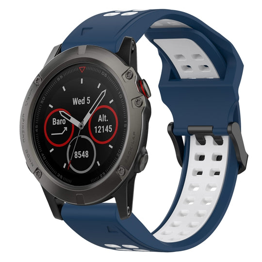 For Garmin Fenix 5X Two Color Reverse Buckle 26mm Silicone Watch Band(Blue+White)