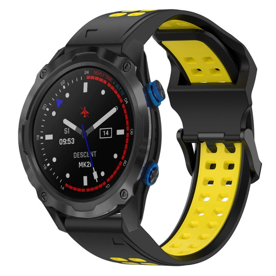 For Garmin Descent MK 2i Two Color Reverse Buckle 26mm Silicone Watch Band(Black+Yellow)