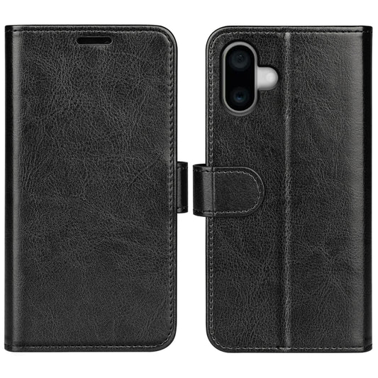 For iPhone 16 R64 Texture Horizontal Flip Leather Phone Case(Black) - iPhone 16 Cases by buy2fix | Online Shopping UK | buy2fix