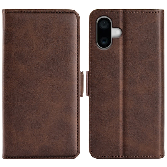 For iPhone 16 Dual-side Magnetic Buckle Horizontal Flip Leather Phone Case(Brown) - iPhone 16 Cases by buy2fix | Online Shopping UK | buy2fix