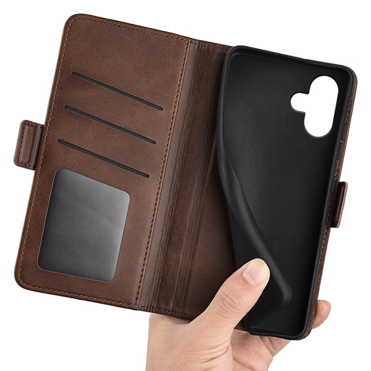 For iPhone 16 Dual-side Magnetic Buckle Horizontal Flip Leather Phone Case(Brown) by buy2fix