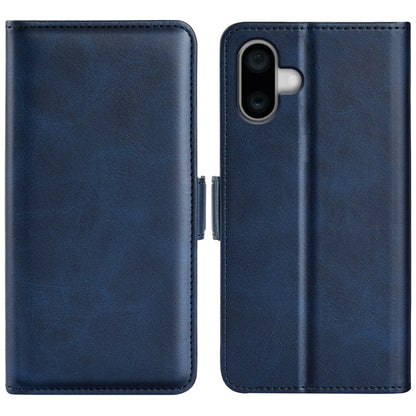 For iPhone 16 Dual-side Magnetic Buckle Horizontal Flip Leather Phone Case(Dark Blue) by buy2fix