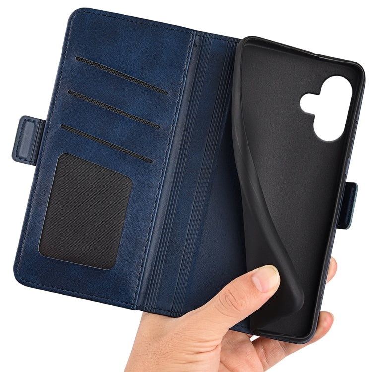For iPhone 16 Dual-side Magnetic Buckle Horizontal Flip Leather Phone Case(Dark Blue) by buy2fix