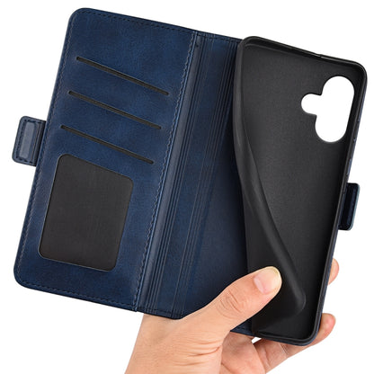 For iPhone 16 Dual-side Magnetic Buckle Horizontal Flip Leather Phone Case(Dark Blue) by buy2fix