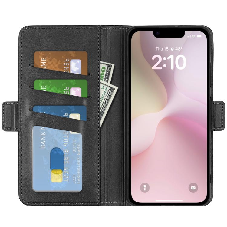 For iPhone 16e Dual-side Magnetic Buckle Horizontal Flip Leather Phone Case(Black) - iPhone 16e Cases by buy2fix | Online Shopping UK | buy2fix