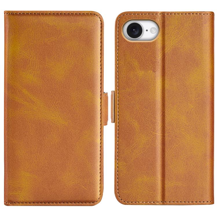 For iPhone 16e Dual-side Magnetic Buckle Horizontal Flip Leather Phone Case(Yellow) - iPhone 16e Cases by buy2fix | Online Shopping UK | buy2fix