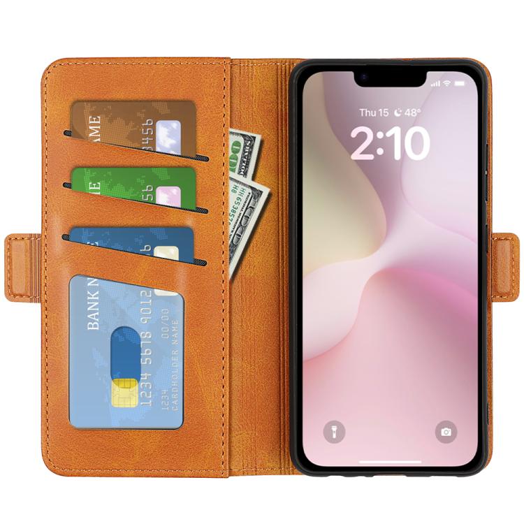 For iPhone 16e Dual-side Magnetic Buckle Horizontal Flip Leather Phone Case(Yellow) - iPhone 16e Cases by buy2fix | Online Shopping UK | buy2fix