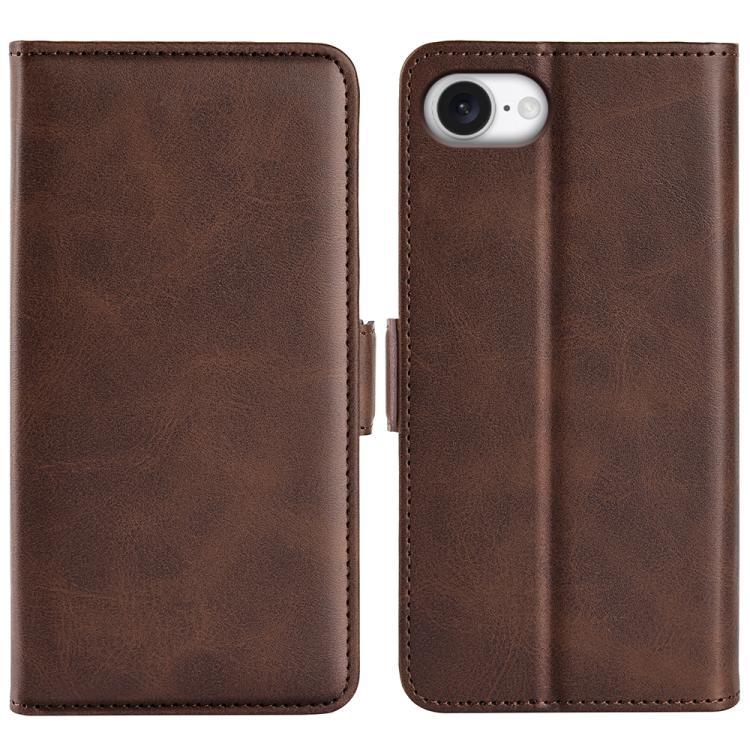 For iPhone 16e Dual-side Magnetic Buckle Horizontal Flip Leather Phone Case(Brown) - iPhone 16e Cases by buy2fix | Online Shopping UK | buy2fix