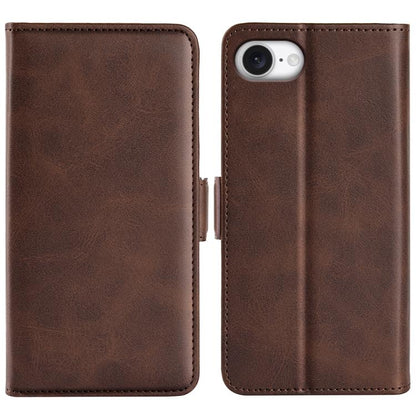 For iPhone 16e Dual-side Magnetic Buckle Horizontal Flip Leather Phone Case(Brown) - iPhone 16e Cases by buy2fix | Online Shopping UK | buy2fix