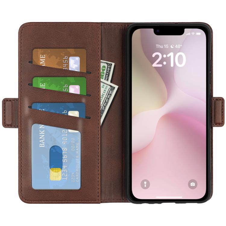 For iPhone 16e Dual-side Magnetic Buckle Horizontal Flip Leather Phone Case(Brown) - iPhone 16e Cases by buy2fix | Online Shopping UK | buy2fix