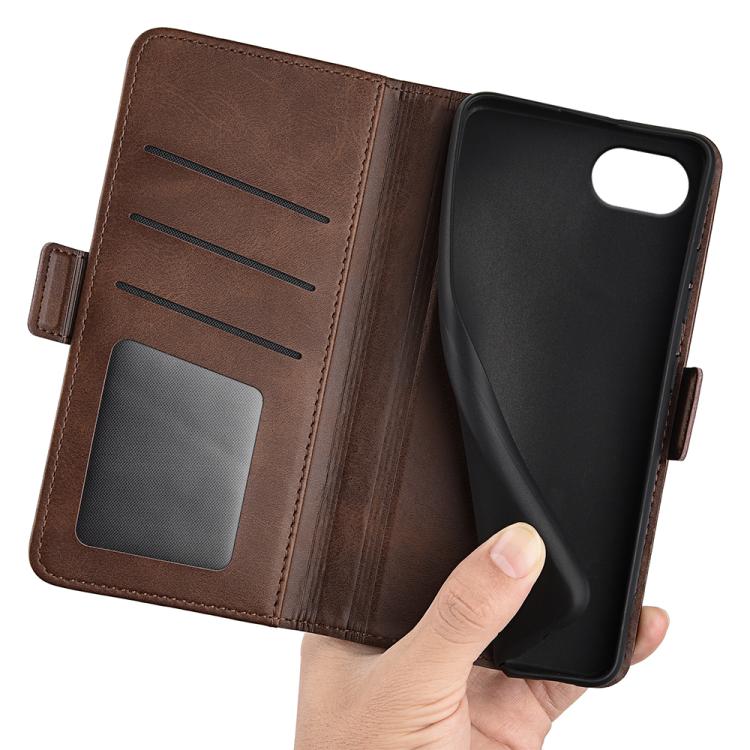 For iPhone 16e Dual-side Magnetic Buckle Horizontal Flip Leather Phone Case(Brown) - iPhone 16e Cases by buy2fix | Online Shopping UK | buy2fix