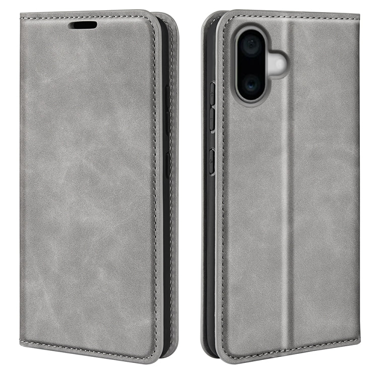 For iPhone 16 Plus Retro-skin Magnetic Suction Leather Phone Case(Grey) by buy2fix