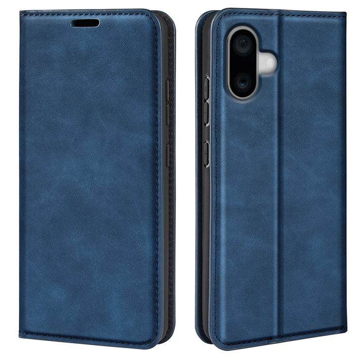 For iPhone 16 Plus Retro-skin Magnetic Suction Leather Phone Case(Dark Blue) by buy2fix