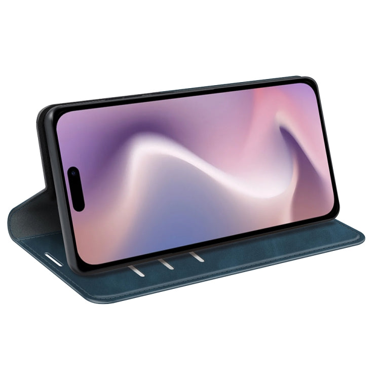 For iPhone 16 Plus Retro-skin Magnetic Suction Leather Phone Case(Dark Blue) by buy2fix