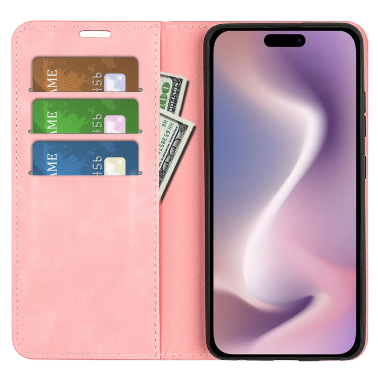For iPhone 16 Plus Retro-skin Magnetic Suction Leather Phone Case(Pink) by buy2fix