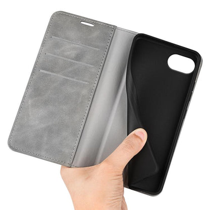 For iPhone 16e Retro-skin Magnetic Suction Leather Phone Case(Grey) - iPhone 16e Cases by buy2fix | Online Shopping UK | buy2fix