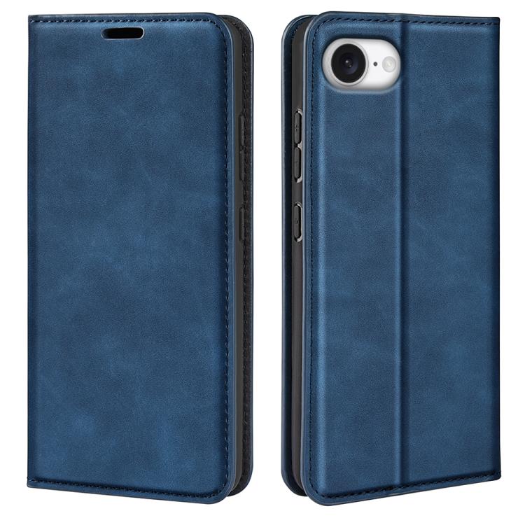 For iPhone 16e Retro-skin Magnetic Suction Leather Phone Case(Dark Blue) - iPhone 16e Cases by buy2fix | Online Shopping UK | buy2fix