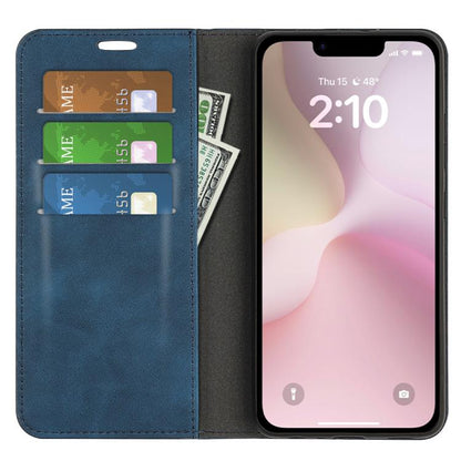 For iPhone 16e Retro-skin Magnetic Suction Leather Phone Case(Dark Blue) - iPhone 16e Cases by buy2fix | Online Shopping UK | buy2fix