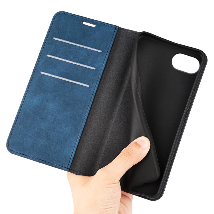 For iPhone 16e Retro-skin Magnetic Suction Leather Phone Case(Dark Blue) - iPhone 16e Cases by buy2fix | Online Shopping UK | buy2fix
