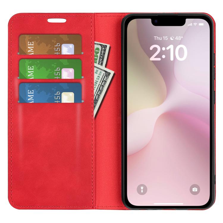 For iPhone 16e Retro-skin  Magnetic Suction Leather Phone Case(Red) - iPhone 16e Cases by buy2fix | Online Shopping UK | buy2fix