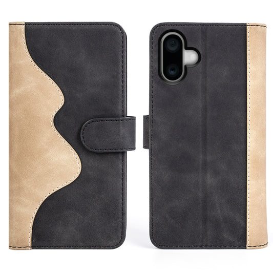 For iPhone 16 Stitching Horizontal Flip Leather Phone Case(Black) by buy2fix