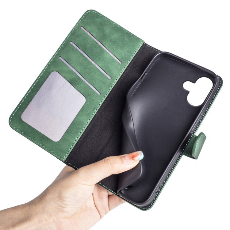 For iPhone 16 Plus Stitching Horizontal Flip Leather Phone Case(Green) by buy2fix