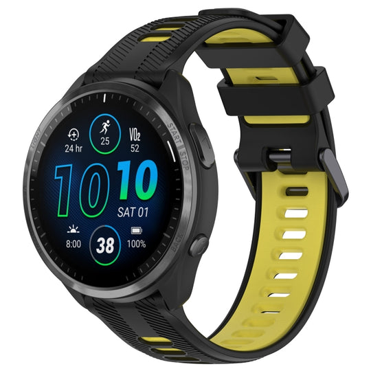For Garmin Forerunner 965 Sports Two-Color Silicone Watch Band(Black+Yellow)