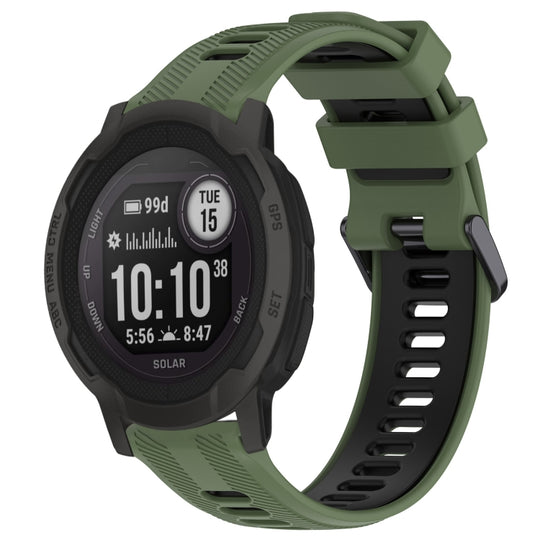 For Garmin Instinct 2 Solar Sports Two-Color Silicone Watch Band(Army Green+Black)