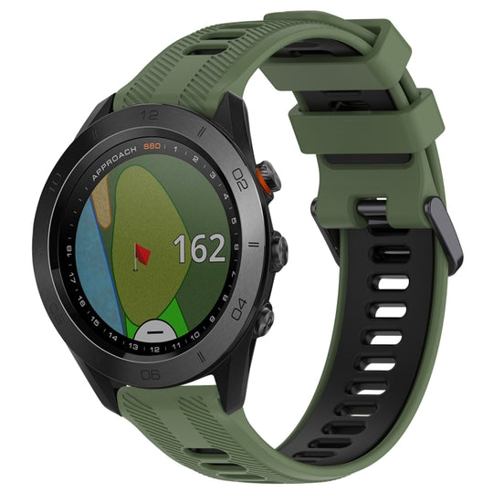 For Garmin Approach S60 Sports Two-Color Silicone Watch Band(Army Green+Black)