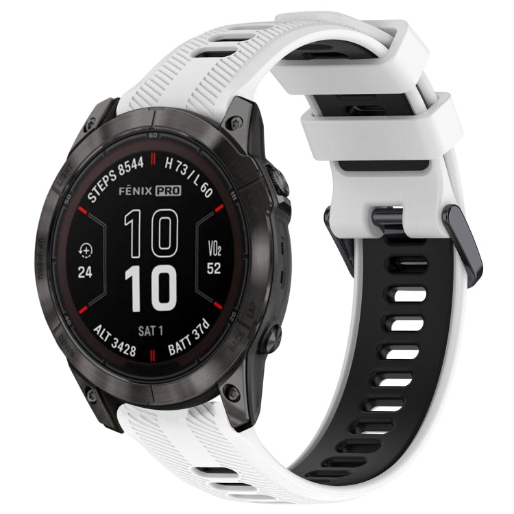 For Garmin Fenix 7 Pro Sports Two-Color Silicone Watch Band(White+Black) - Watch Bands by buy2fix | Online Shopping UK | buy2fix