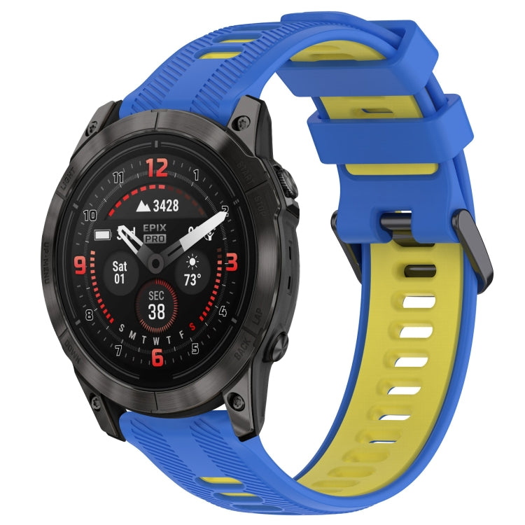 For Garmin EPIX Pro 47mm Sports Two-Color Silicone Watch Band(Blue+Yellow) - Watch Bands by buy2fix | Online Shopping UK | buy2fix