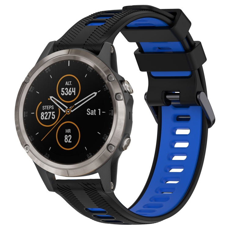 For Garmin Fenix 5 Plus Sports Two-Color Silicone Watch Band(Black+Blue) - Watch Bands by buy2fix | Online Shopping UK | buy2fix