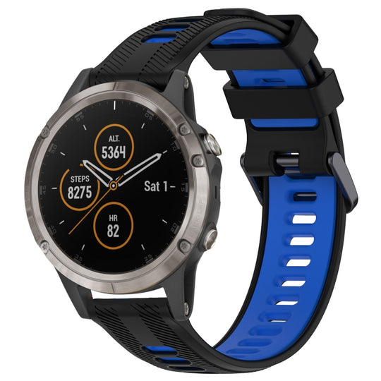 For Garmin Fenix 5 Plus Sports Two-Color Silicone Watch Band(Black+Blue)