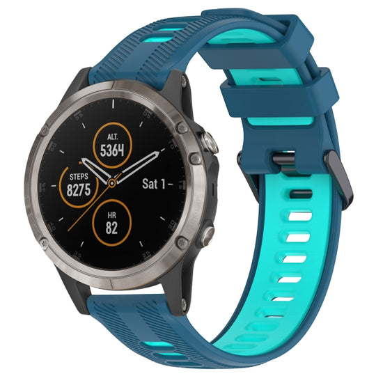 For Garmin Fenix 5 Plus Sports Two-Color Silicone Watch Band(Blue+Teal)