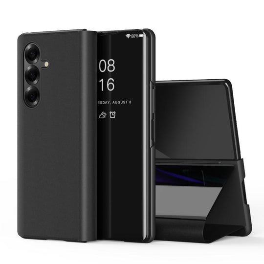 For Galaxy Z Fold8 Ultra 5G Plated Mirror Horizontal Flip Leather Phone Case with Holder(Black)