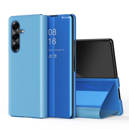For Galaxy Z Fold8 Ultra 5G Plated Mirror Horizontal Flip Leather Phone Case with Holder(Blue)