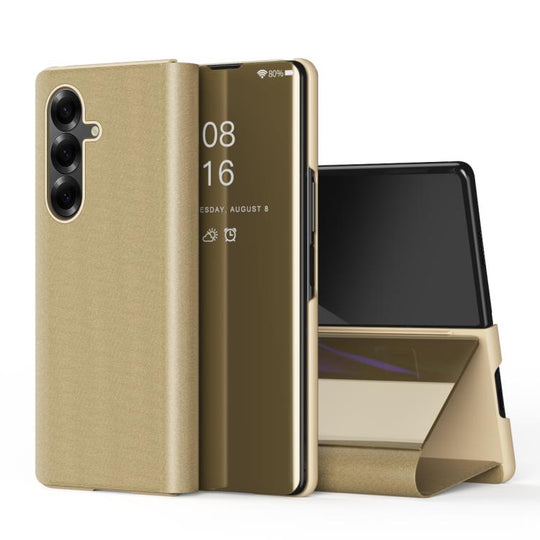For Galaxy Z Fold8 Ultra 5G Plated Mirror Horizontal Flip Leather Phone Case with Holder(Gold)