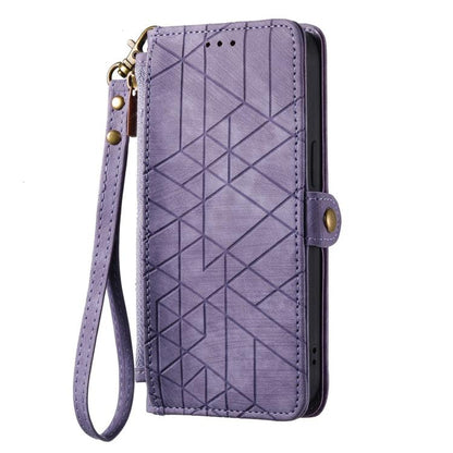 For Samsung Galaxy S21 5G Geometric Zipper Wallet Side Buckle Leather Phone Case(Purple) by buy2fix