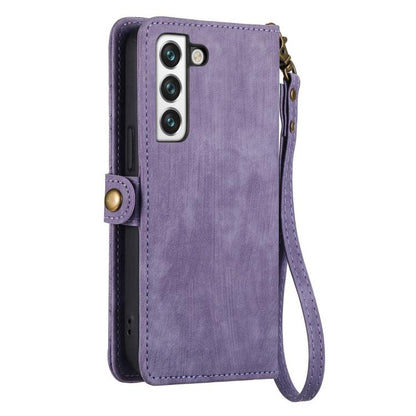 For Samsung Galaxy S21 5G Geometric Zipper Wallet Side Buckle Leather Phone Case(Purple) by buy2fix