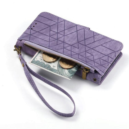 For Samsung Galaxy S21 5G Geometric Zipper Wallet Side Buckle Leather Phone Case(Purple) by buy2fix