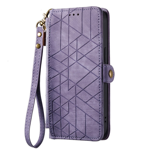 For Samsung Galaxy S21 Ultra 5G Geometric Zipper Wallet Side Buckle Leather Phone Case(Purple) by buy2fix