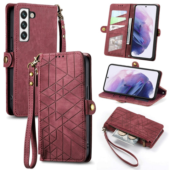 For Samsung Galaxy S20 Geometric Zipper Wallet Side Buckle Leather Phone Case(Red)