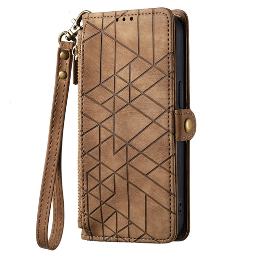 For Samsung Galaxy A41 Geometric Zipper Wallet Side Buckle Leather Phone Case(Brown) by buy2fix